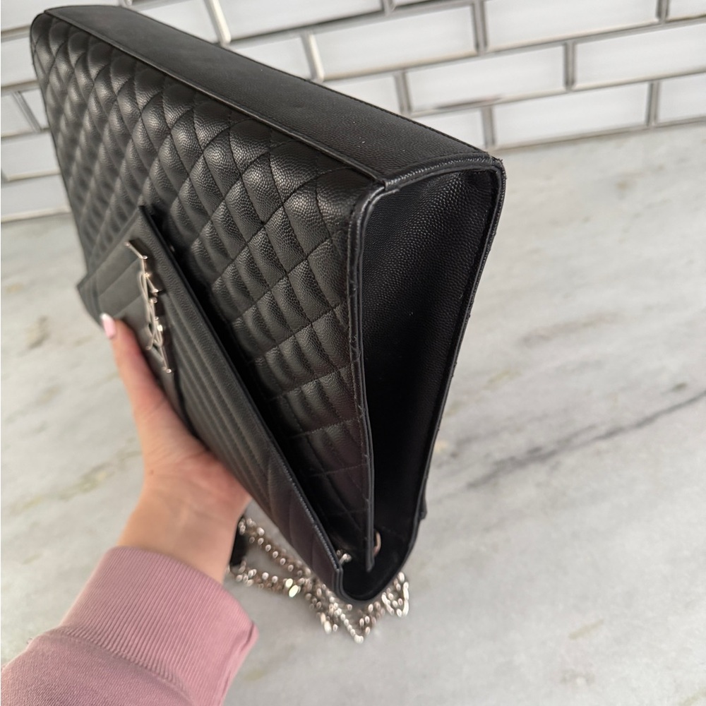 Saint Laurent large envelope Black Quilted Shoulder Bag silver hardware like NEW - Picture 6 of 16